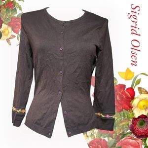 NWT Sigrid Olsen Button Down Cardigan w\ Beaded Embroidery Details
